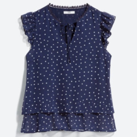 Q&A Tops - Camero Flutter Sleeve Ploka-dot Blouse